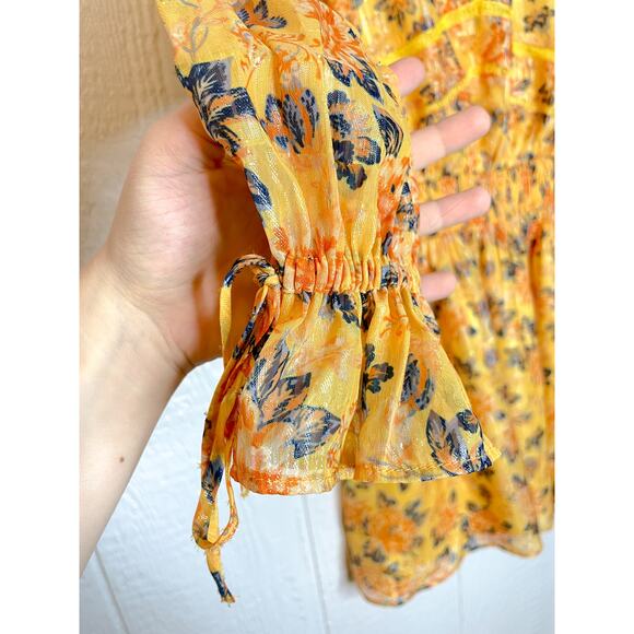 TULAROSA Camden Metallic Yellow Floral Ruffle Long Sleeve Dress SMALL - Picture 9 of 13